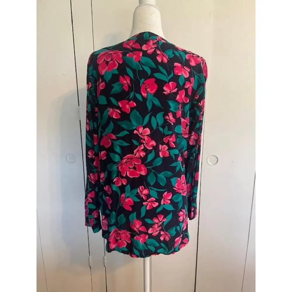 Talbots Size‎ Medium Women's Long Sleeve Pullover Blouse Black & Pink